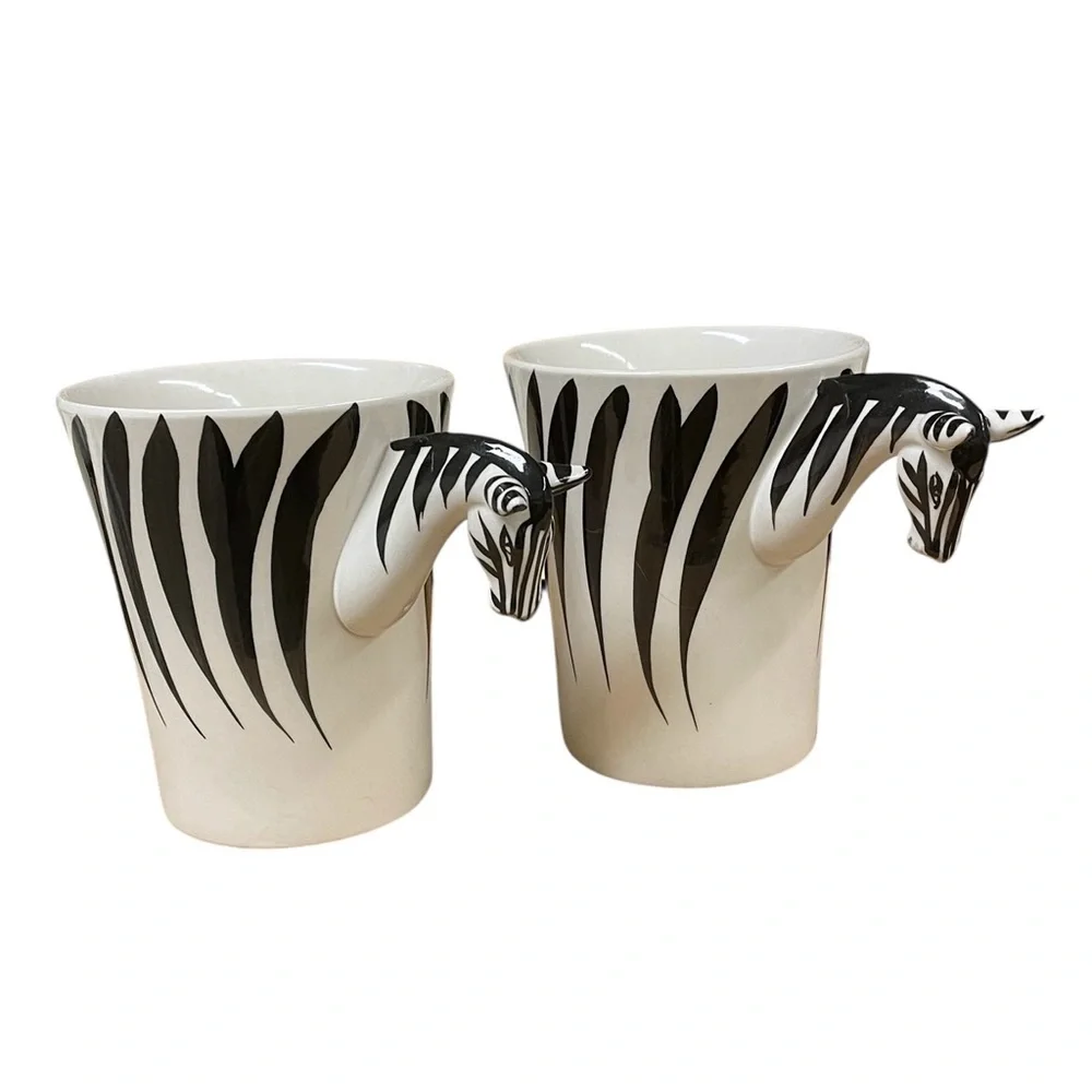 PIER 1 IMPORTS Zebra hand painted ceramic Mugs stoneware